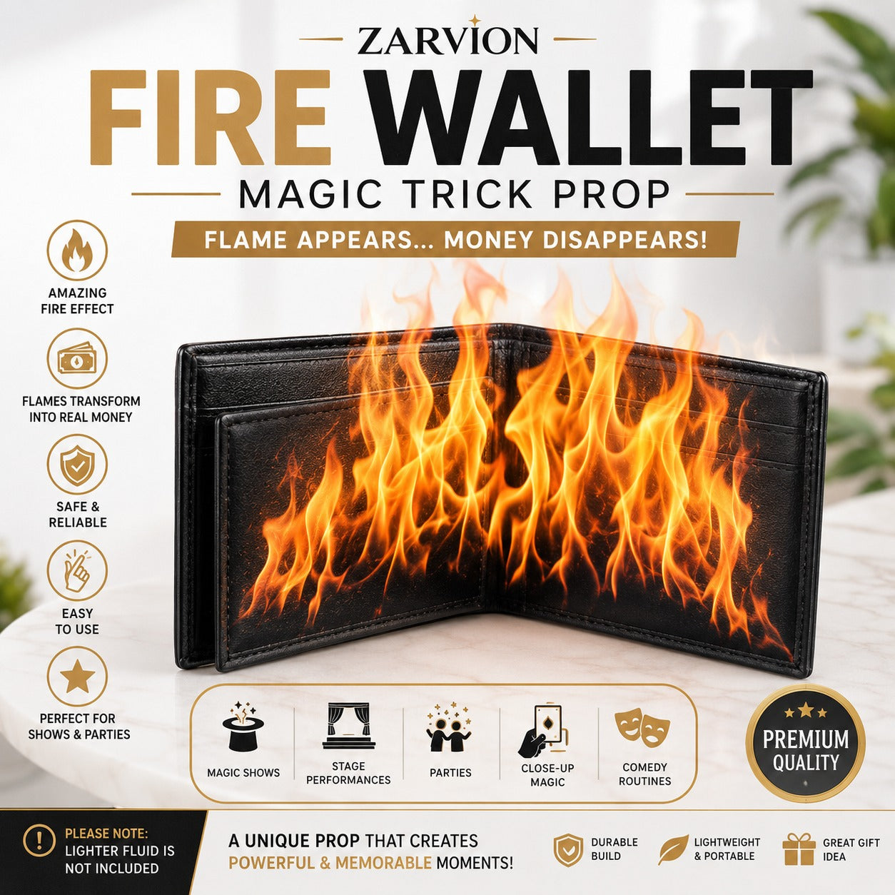 Fire Wallet Magic Trick Prop – Magic Wallet with Flame Effect, Fire Magic Wallet